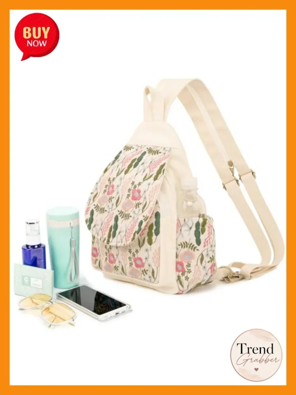 Embroidered Sling Backpack Crossbody Purse Anti-Theft Travel Daypack Canvas